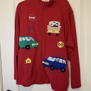 Bechamel Women's XL Mom's Taxi Red‎ Zip Up Light Jacket Embroidered